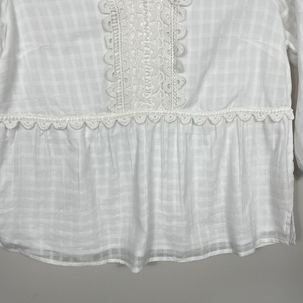 Soft Surroundings Elodie Windowpane Gauze Top Size L Petite White Cotton NEW - Picture 8 of 13